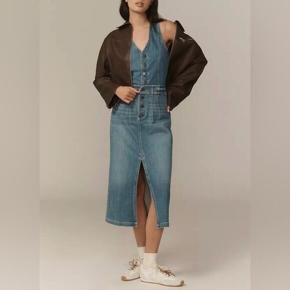 ❤️HP❤️NWT Size XL- Anthropologie Pilcro Denim Vest Twofer Midi Dress (Two piece) - Picture 5 of 14